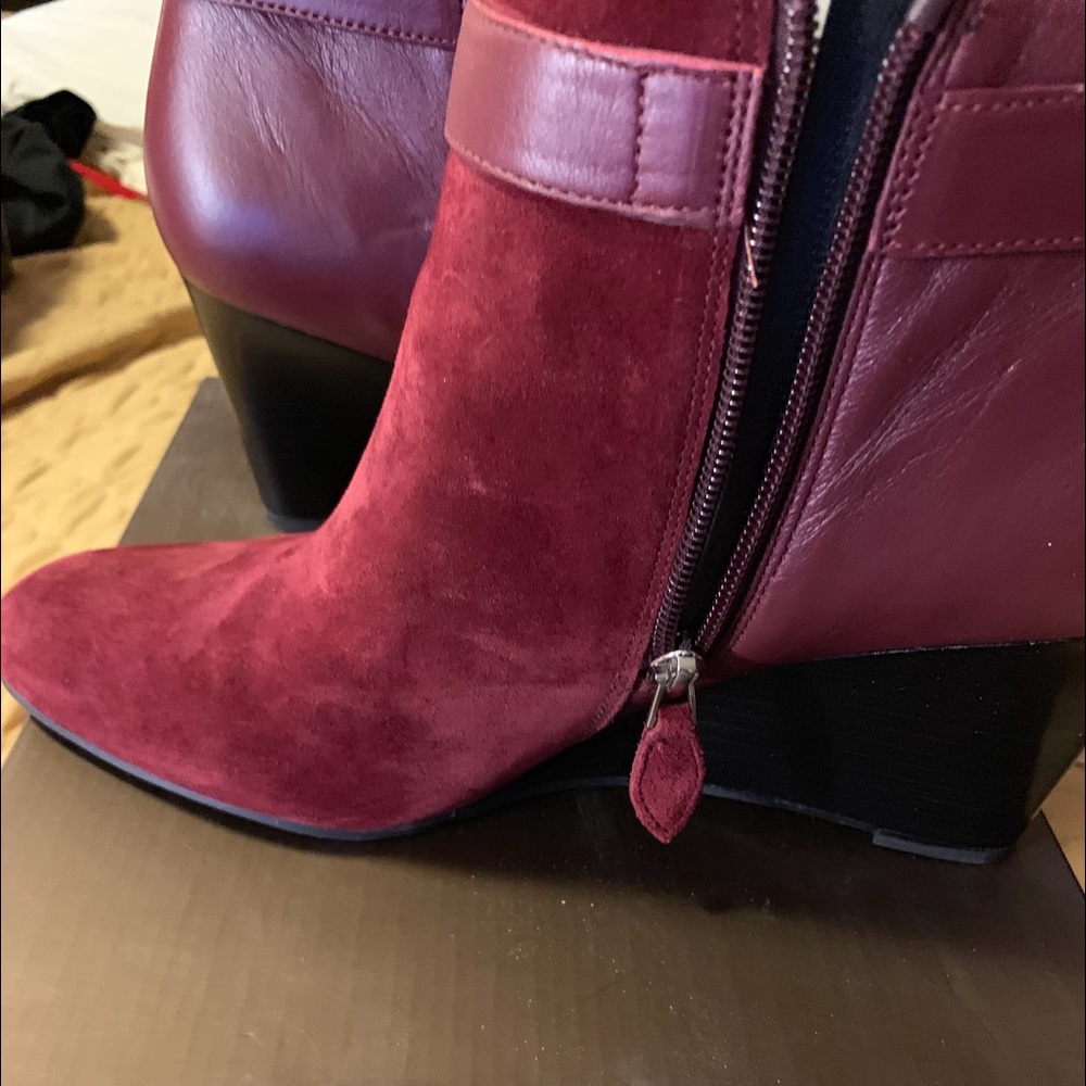 Flashy Beet Red Wedge Boots